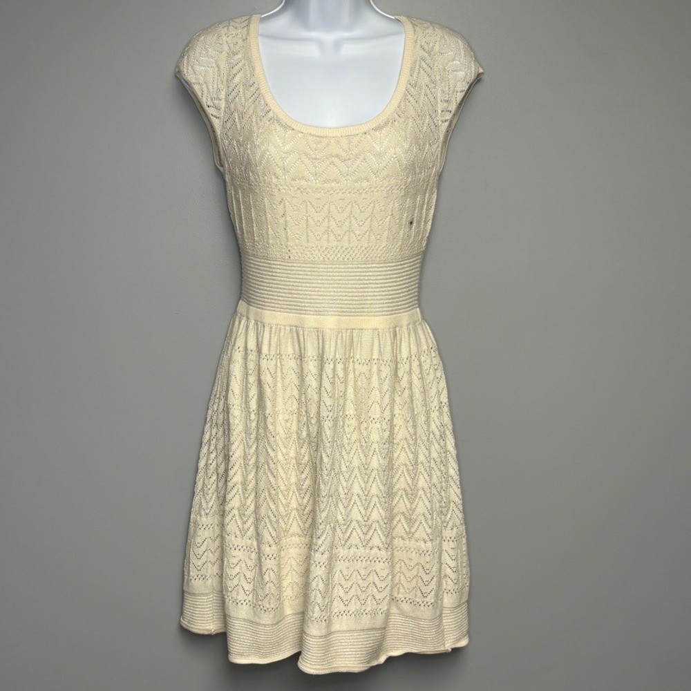 NWT American Eagle Ivory Pointelle Knit Chevron Shimmer‎ 2 pc Sweater Dress Sz M